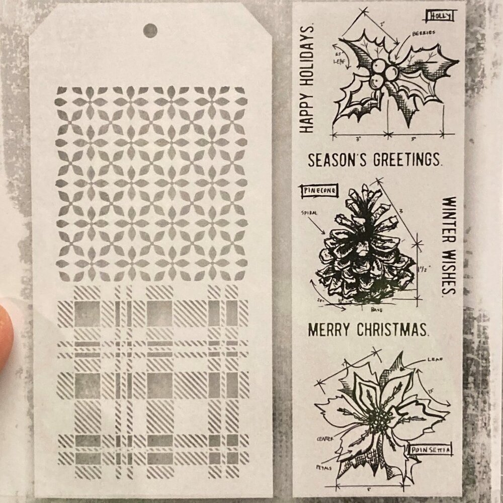 Tim Holtz Stampers Anonymous Stamps and Stencil Blueprint Christmas THMM192